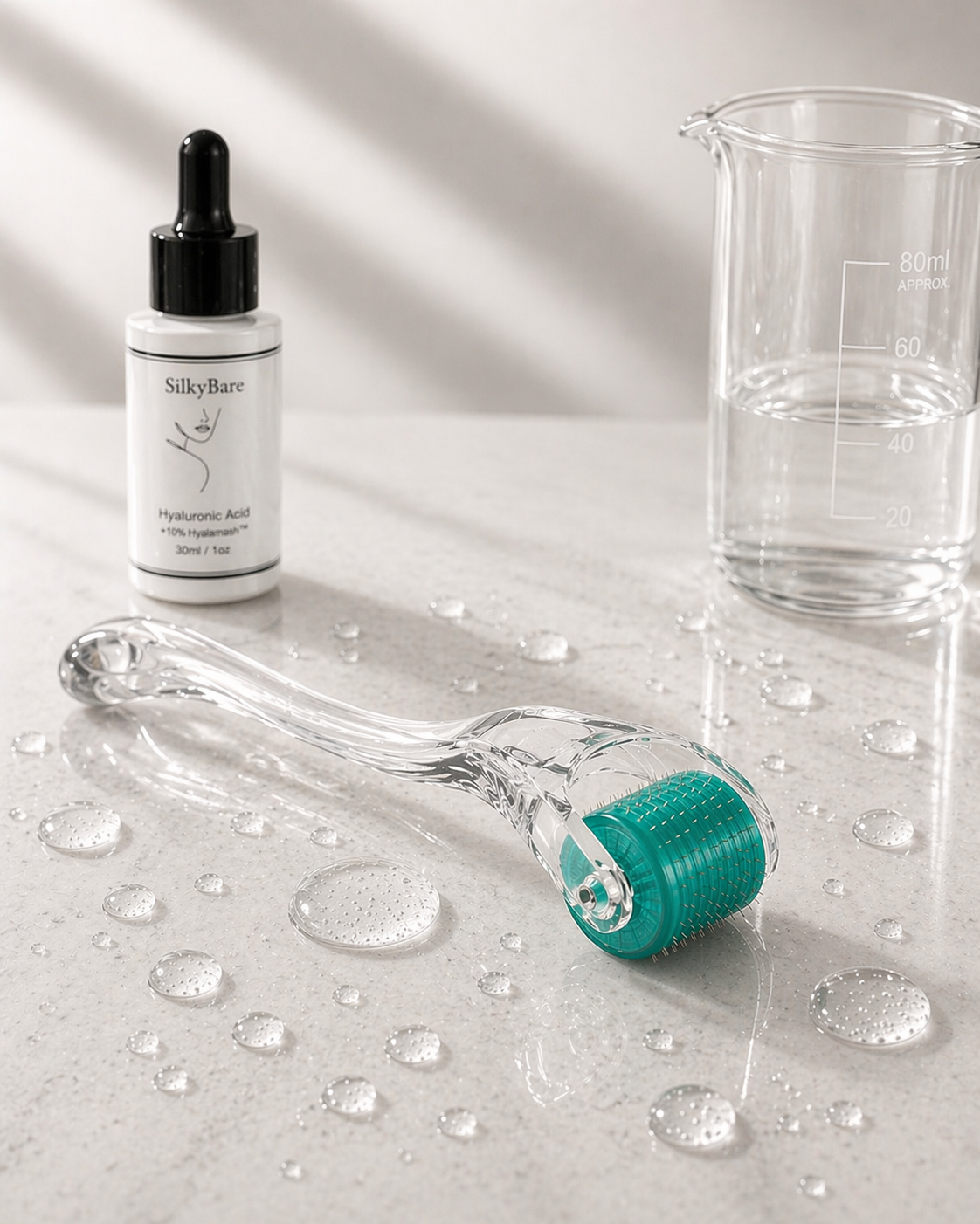 Derma roller micro-needling tool with Hyaluronic Acid serum for collagen stimulation and skin renewal in mature skin | SilkyBare