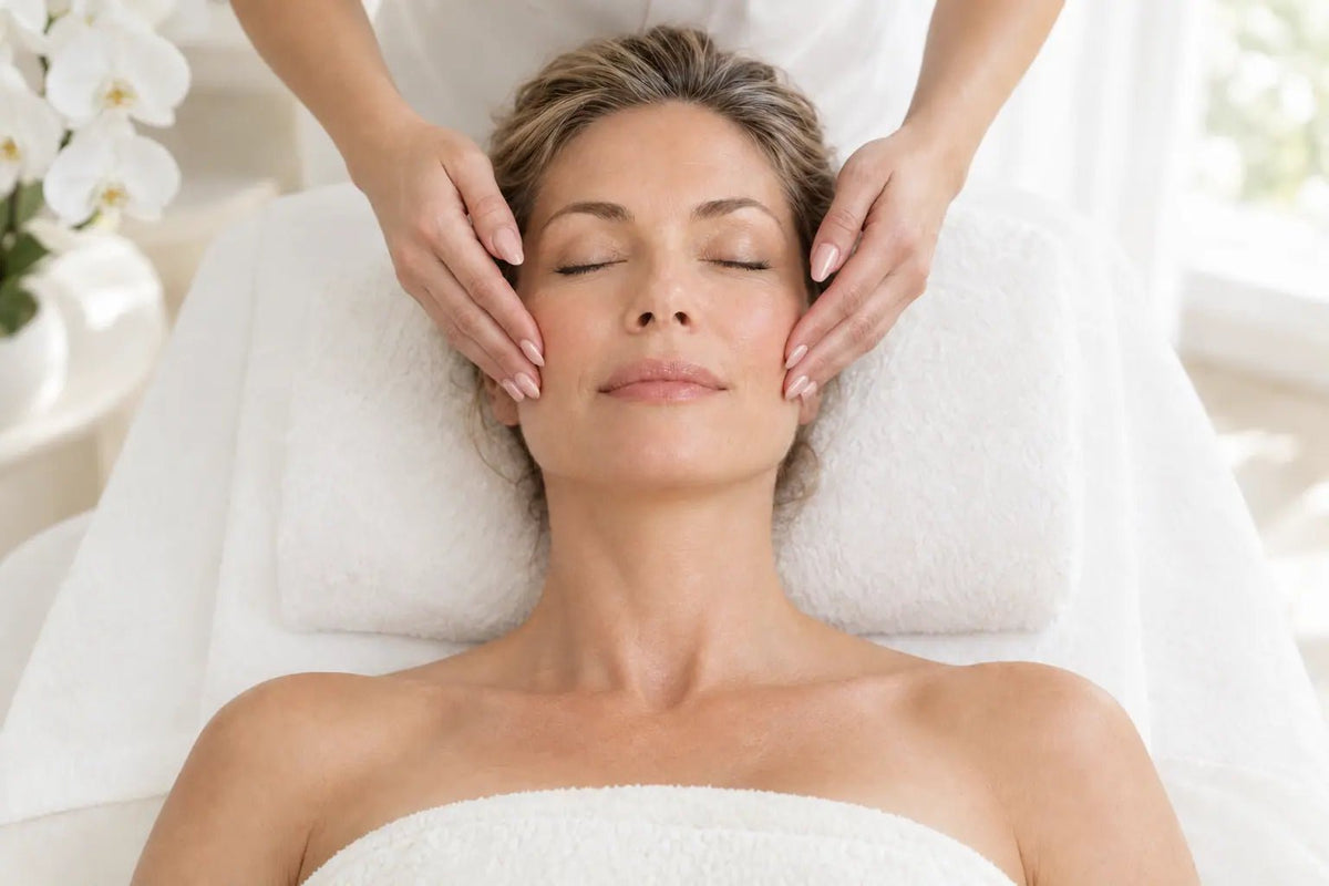 Woman receiving a gentle facial massage