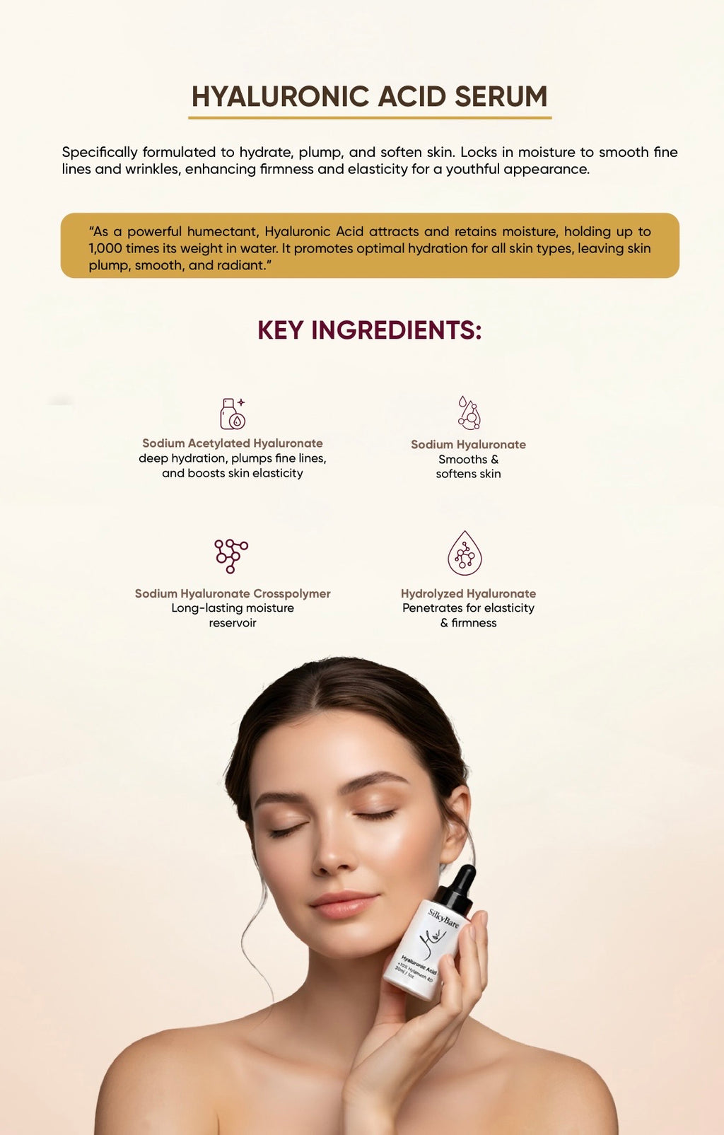 Hyaluronic Acid Serum key benefits for plump, soft skin and smooth fine line