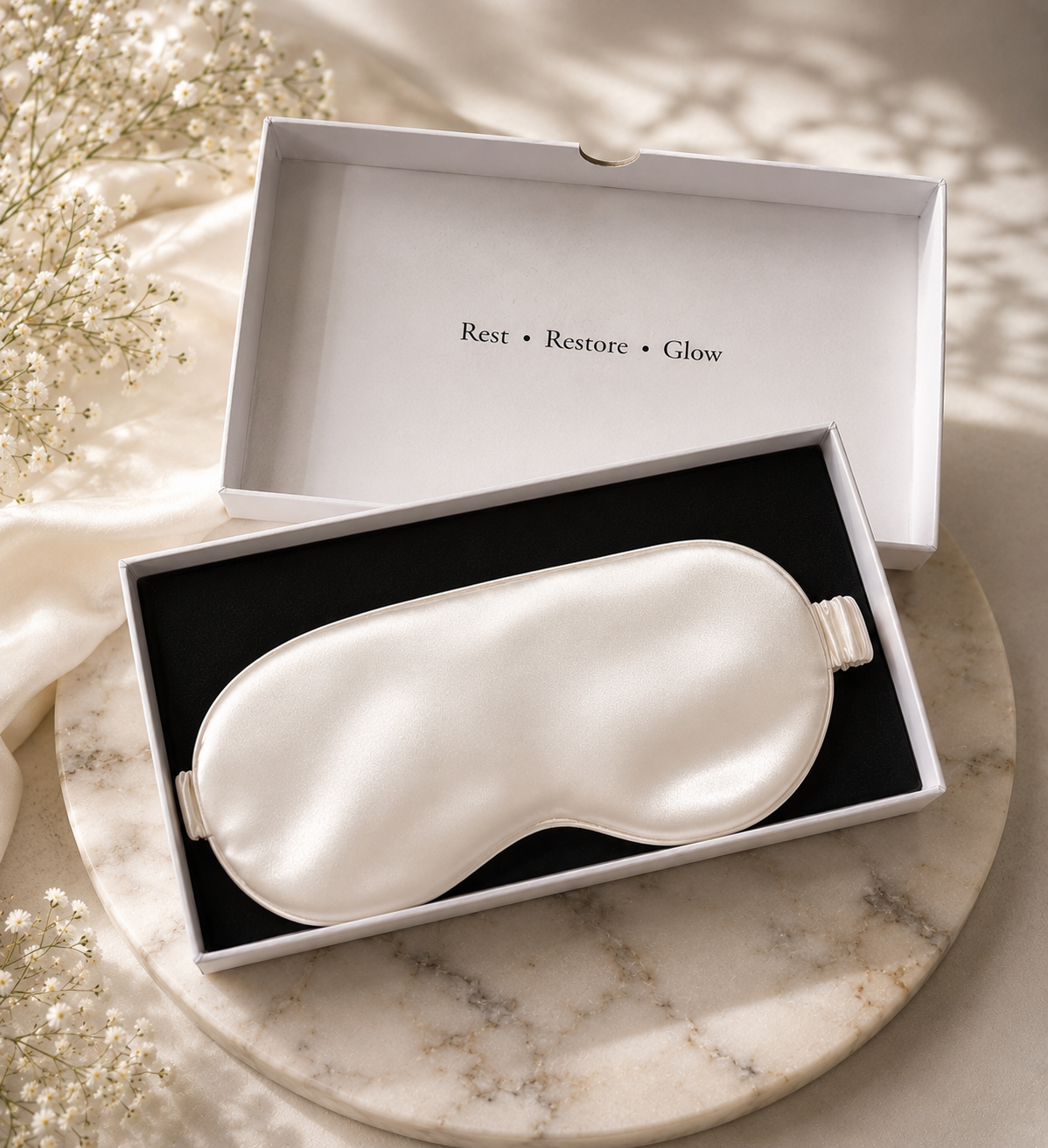 silk eye mask presented in white gift box