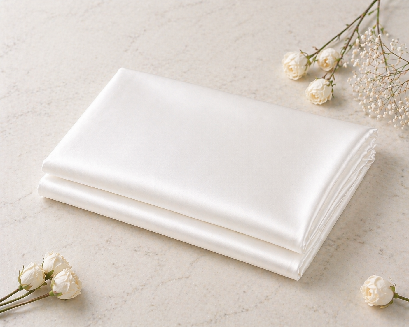 Folded Mulberry silk pillowcase, off white in colour